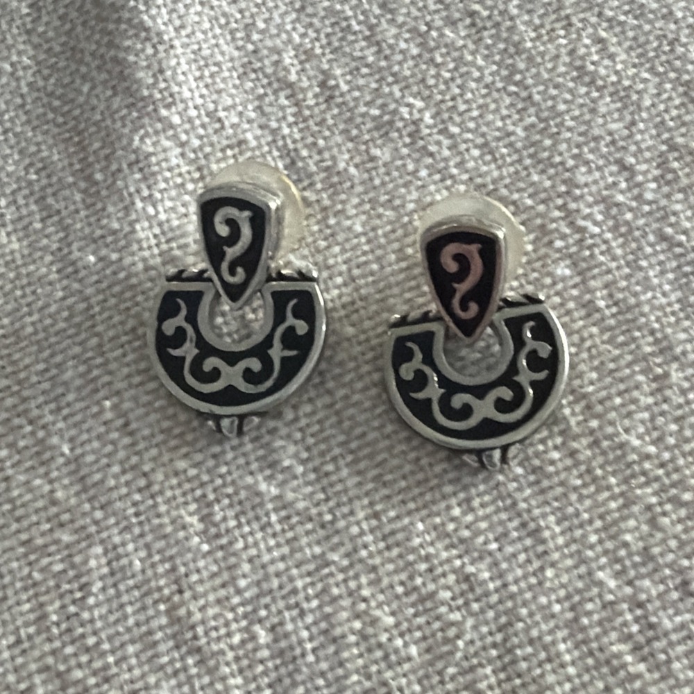 Brighton Vintage Black Silver Doorknocker Post Earrings
